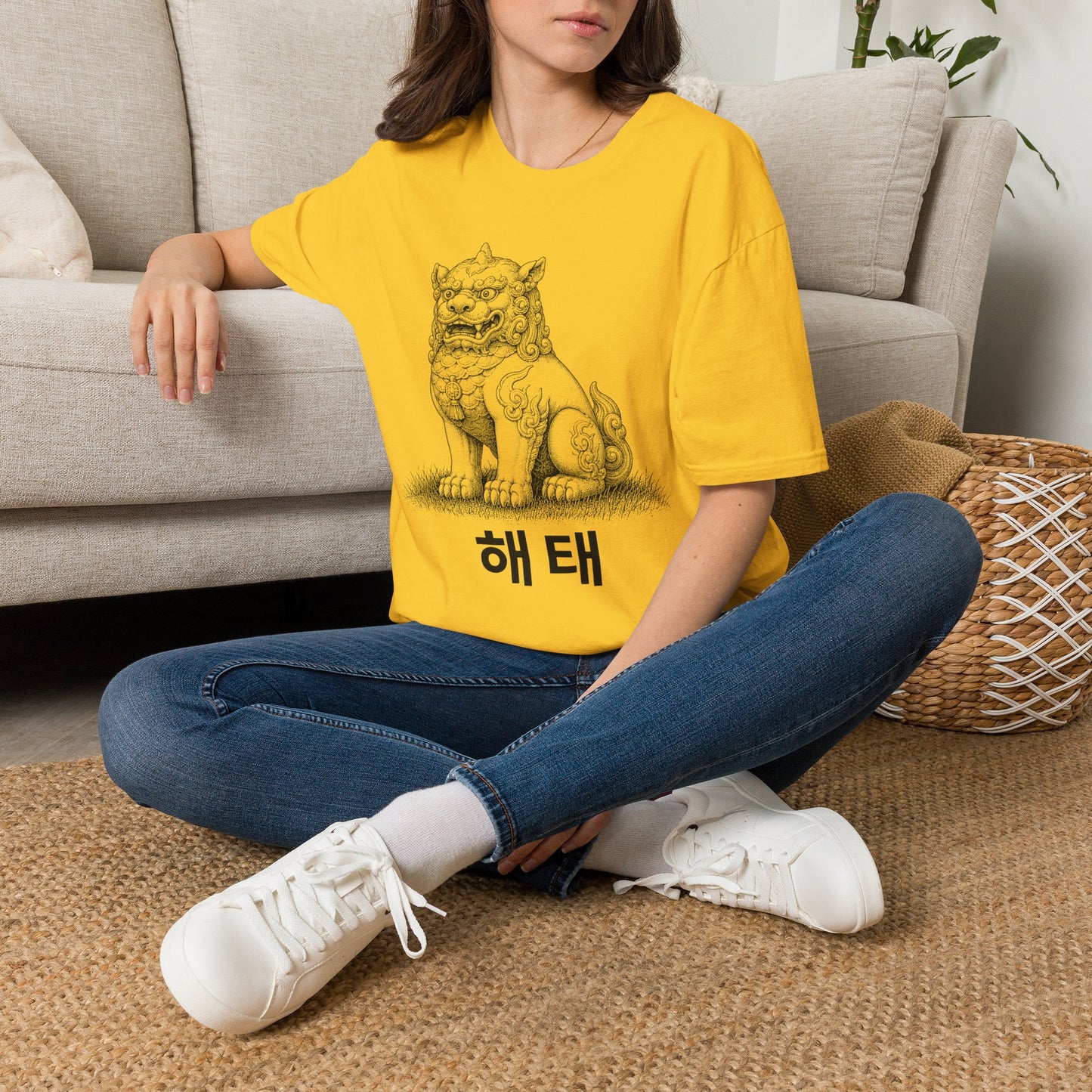 Korean Haetae Guardian T-Shirt — Mythical Foo Dog Sketch Tee