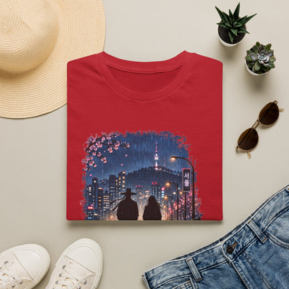 Romantic Night Stroll T-Shirt — Couple Silhouette Under Cherry Blossoms