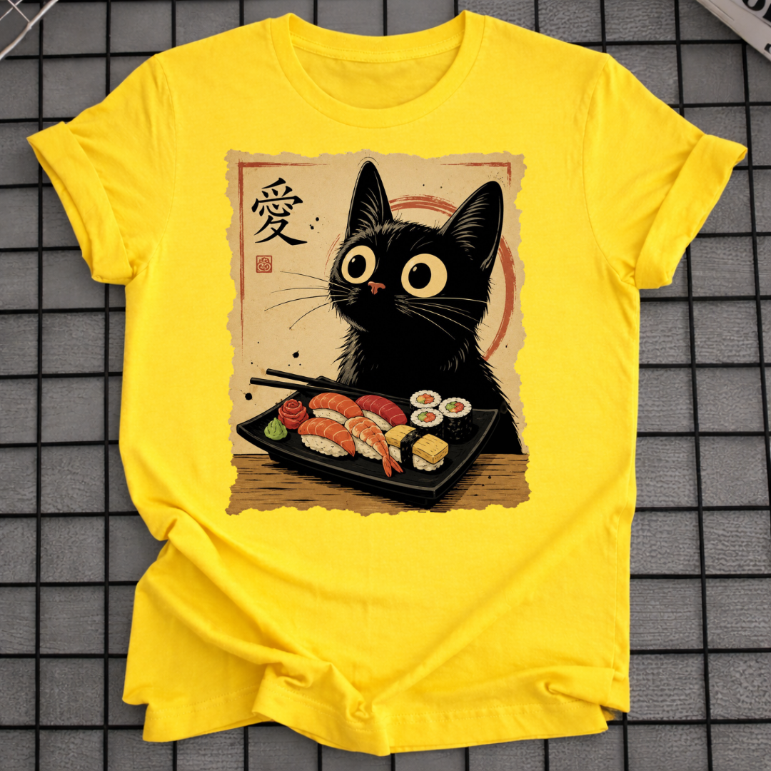 JAPANESE BLACK CAT SUSHI T-SHIRT