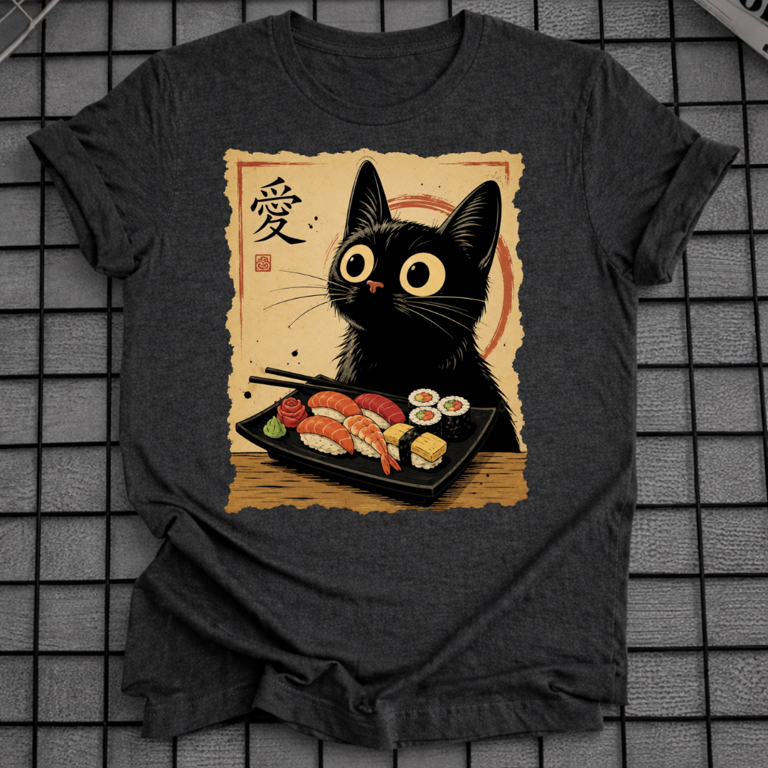 JAPANESE BLACK CAT SUSHI T-SHIRT