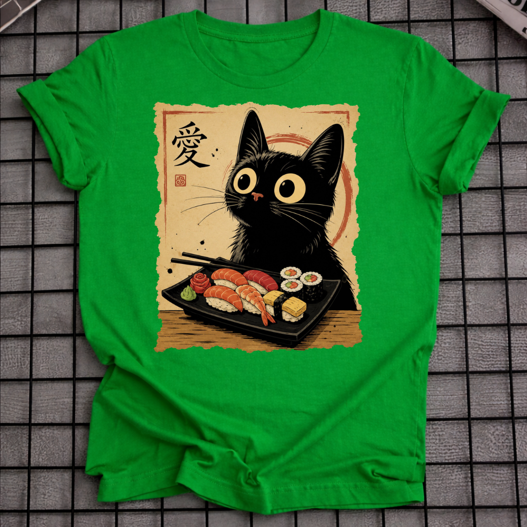JAPANESE BLACK CAT SUSHI T-SHIRT
