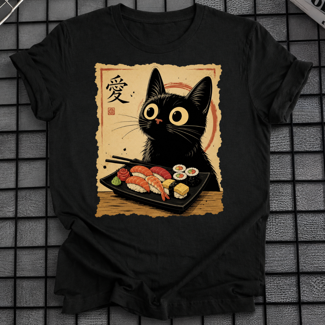 JAPANESE BLACK CAT SUSHI T-SHIRT