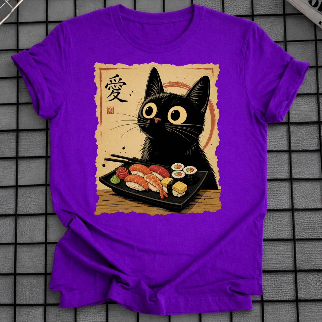 JAPANESE BLACK CAT SUSHI T-SHIRT