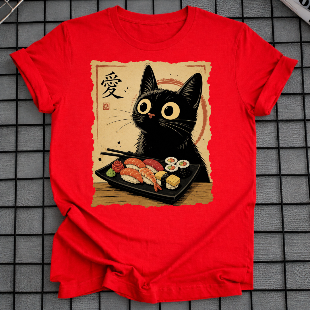 JAPANESE BLACK CAT SUSHI T-SHIRT