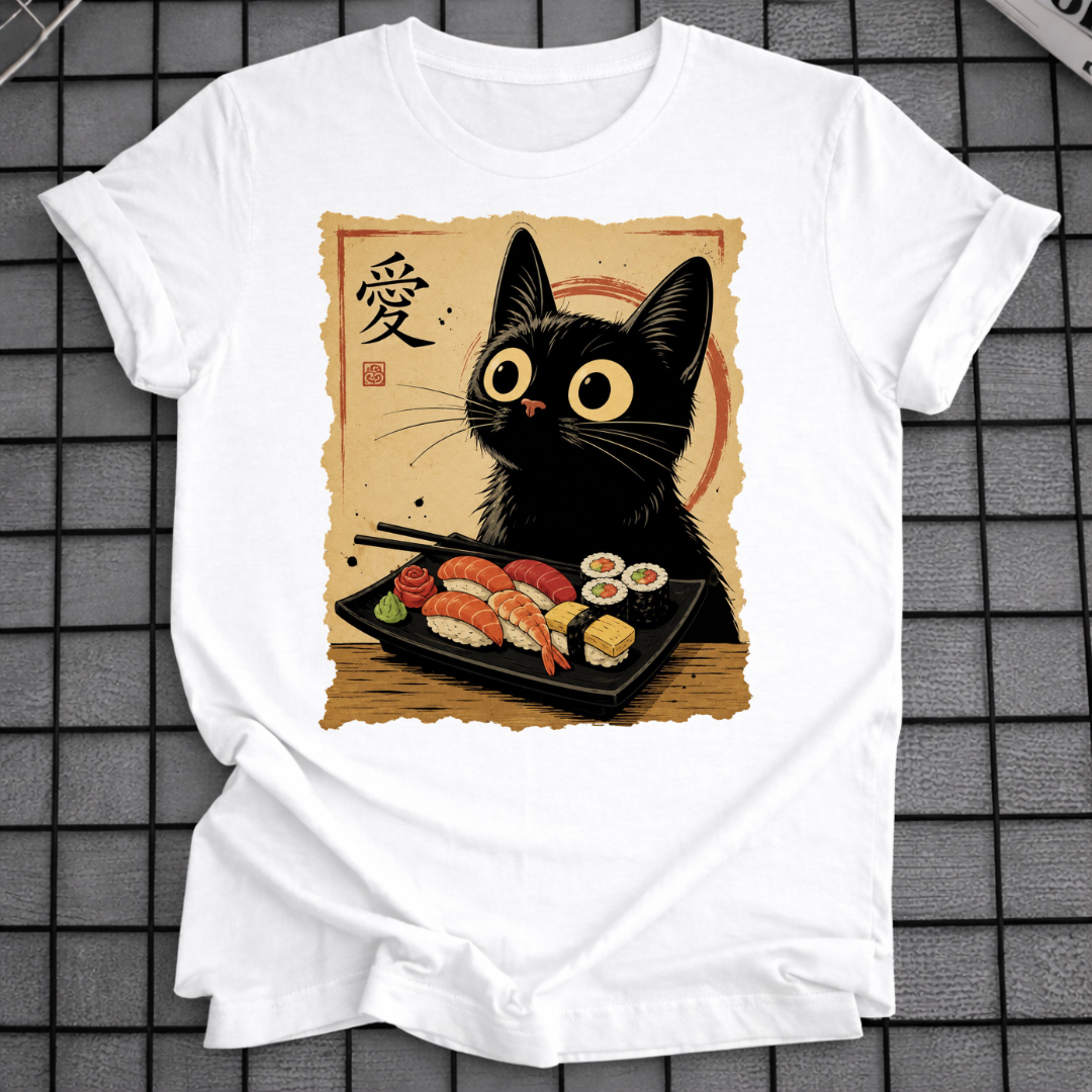 JAPANESE BLACK CAT SUSHI T-SHIRT