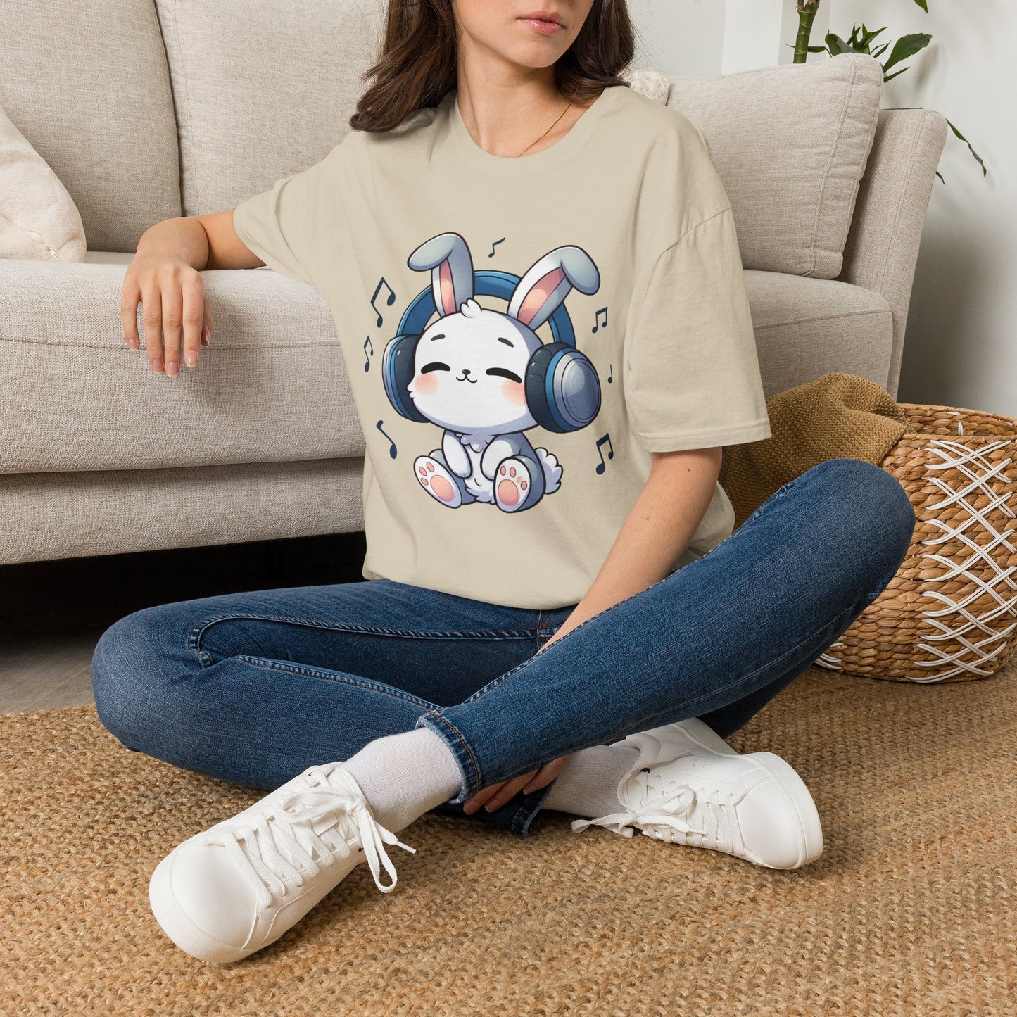 Cute Bunny Music Unisex Softstyle T-Shirt - Perfect Gift for Music Lovers