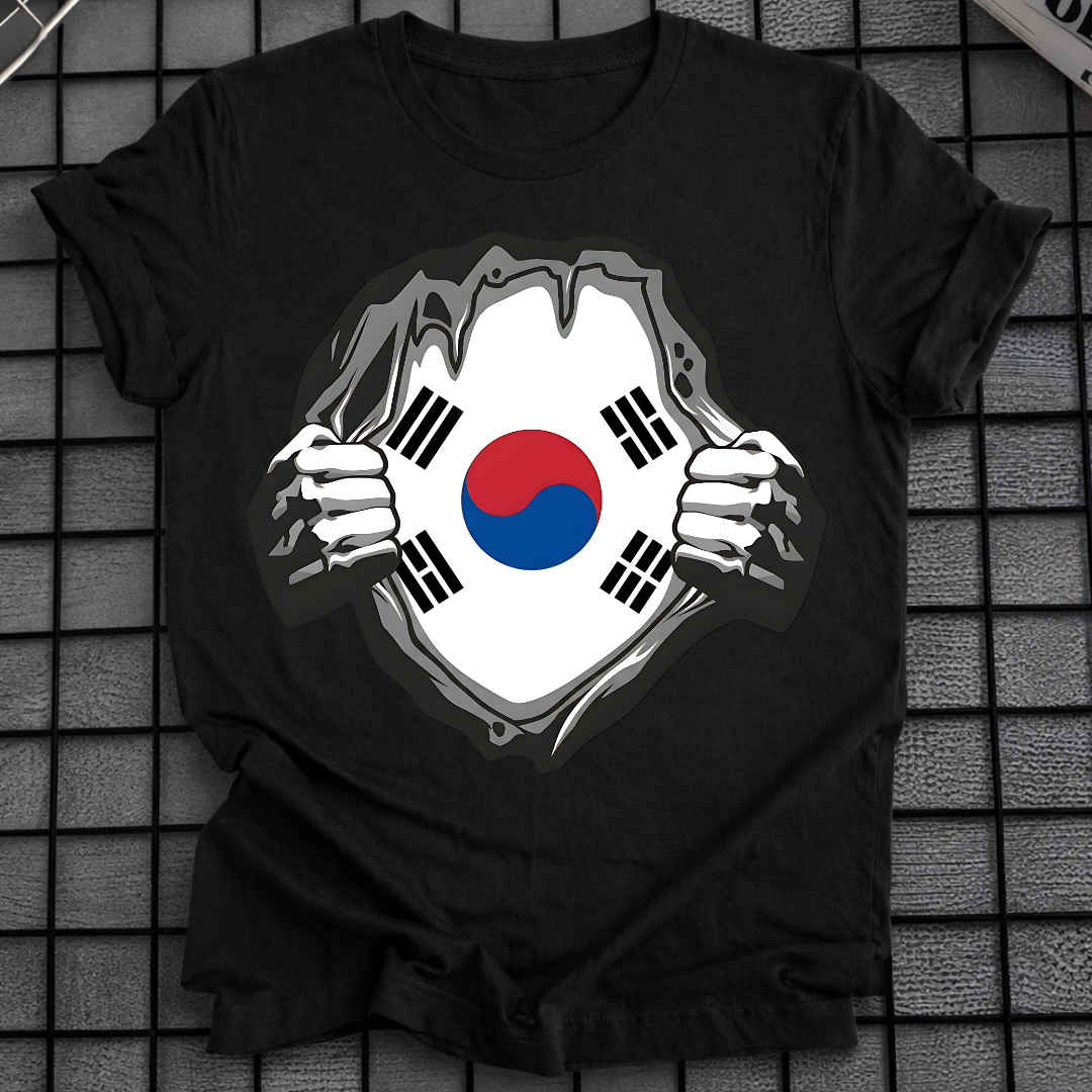 KOREA FLAG RIPPED CHEST T-SHIRT