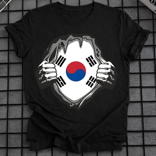 KOREA FLAG RIPPED CHEST T-SHIRT