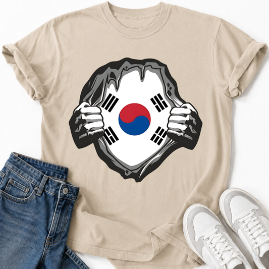 KOREA FLAG RIPPED CHEST T-SHIRT