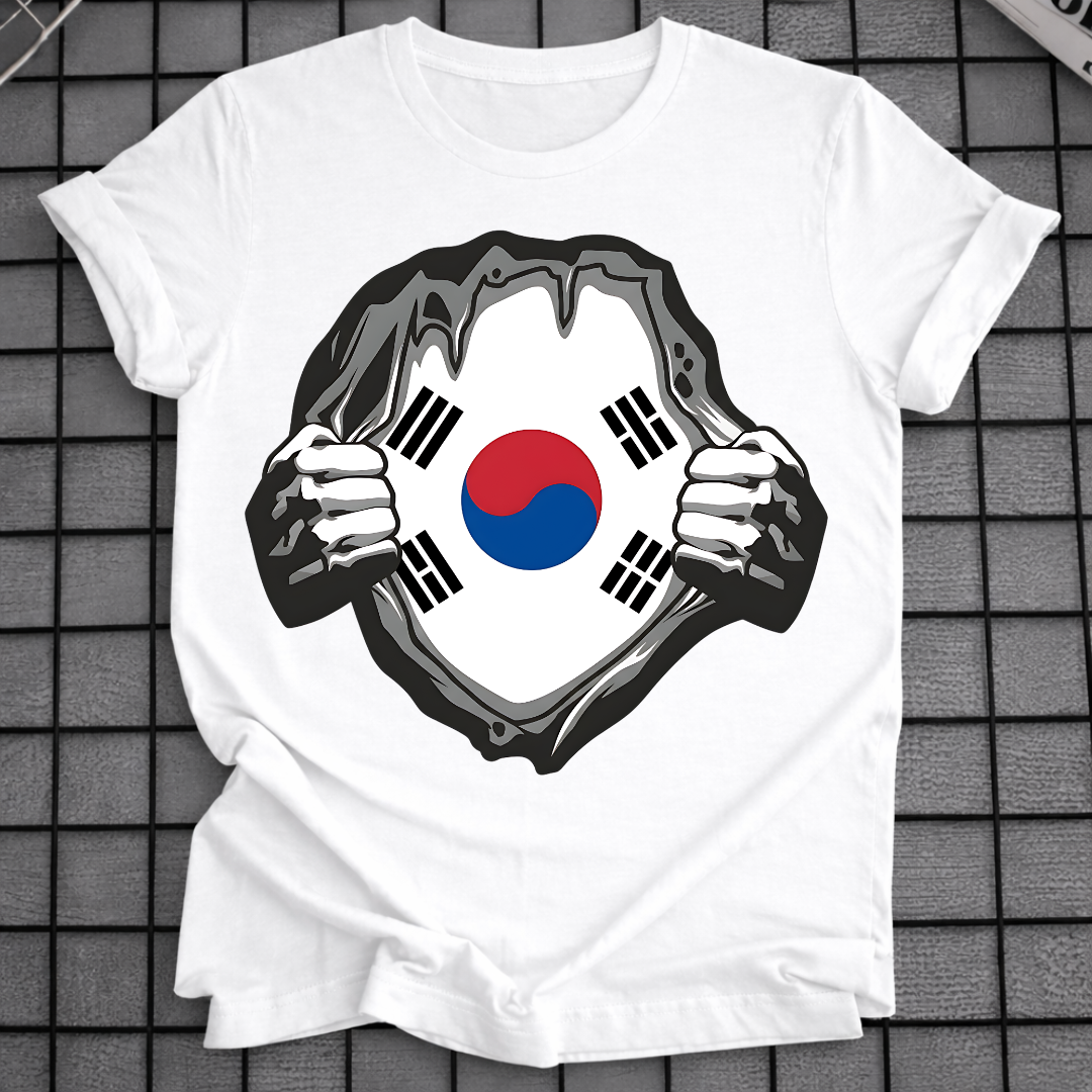 KOREA FLAG RIPPED CHEST T-SHIRT