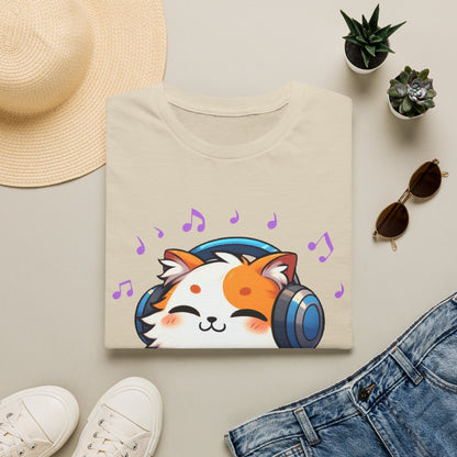 Cute Cat Music Lover T-Shirt - Unisex Softstyle Tee with Headphones and Musical Notes