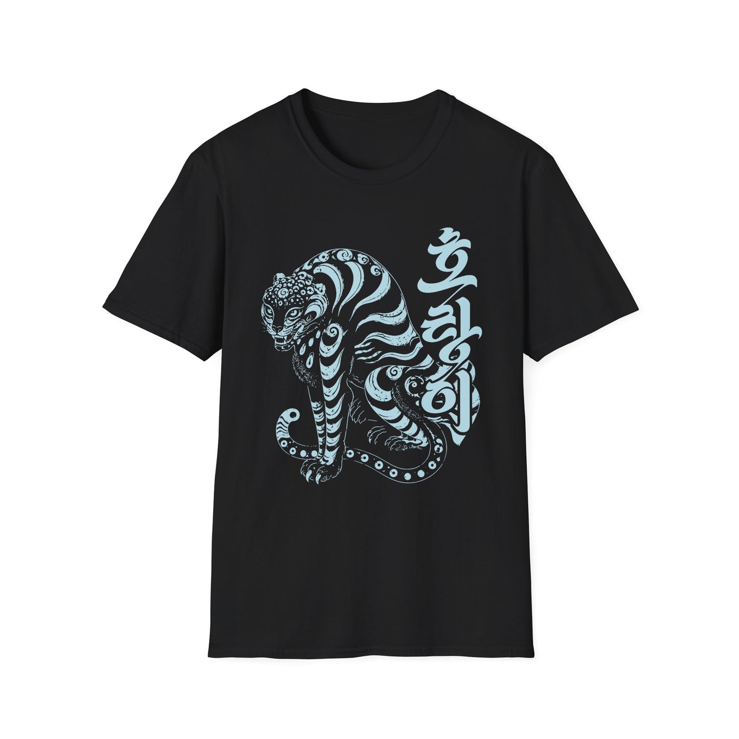 Korean Tiger Graphic T‑Shirt — Stylized Blue Tiger with Hangul Accent