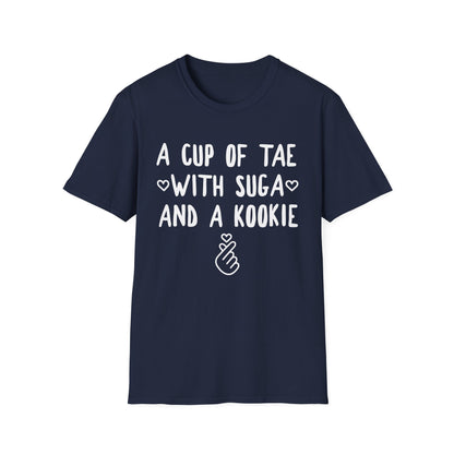 A Cup of Tae with Suga and a Kookie T-Shirt — BTS Fan Quote Tee