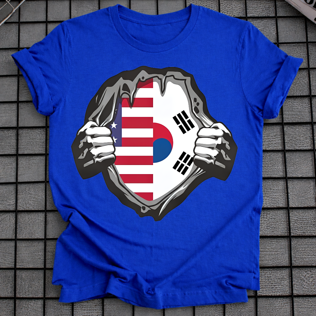 USA & SOUTH KOREA FLAG RIPPED CHEST T-SHIRT