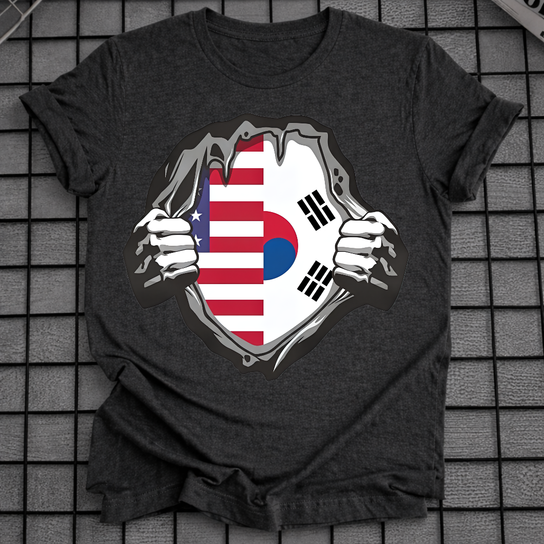 USA & SOUTH KOREA FLAG RIPPED CHEST T-SHIRT