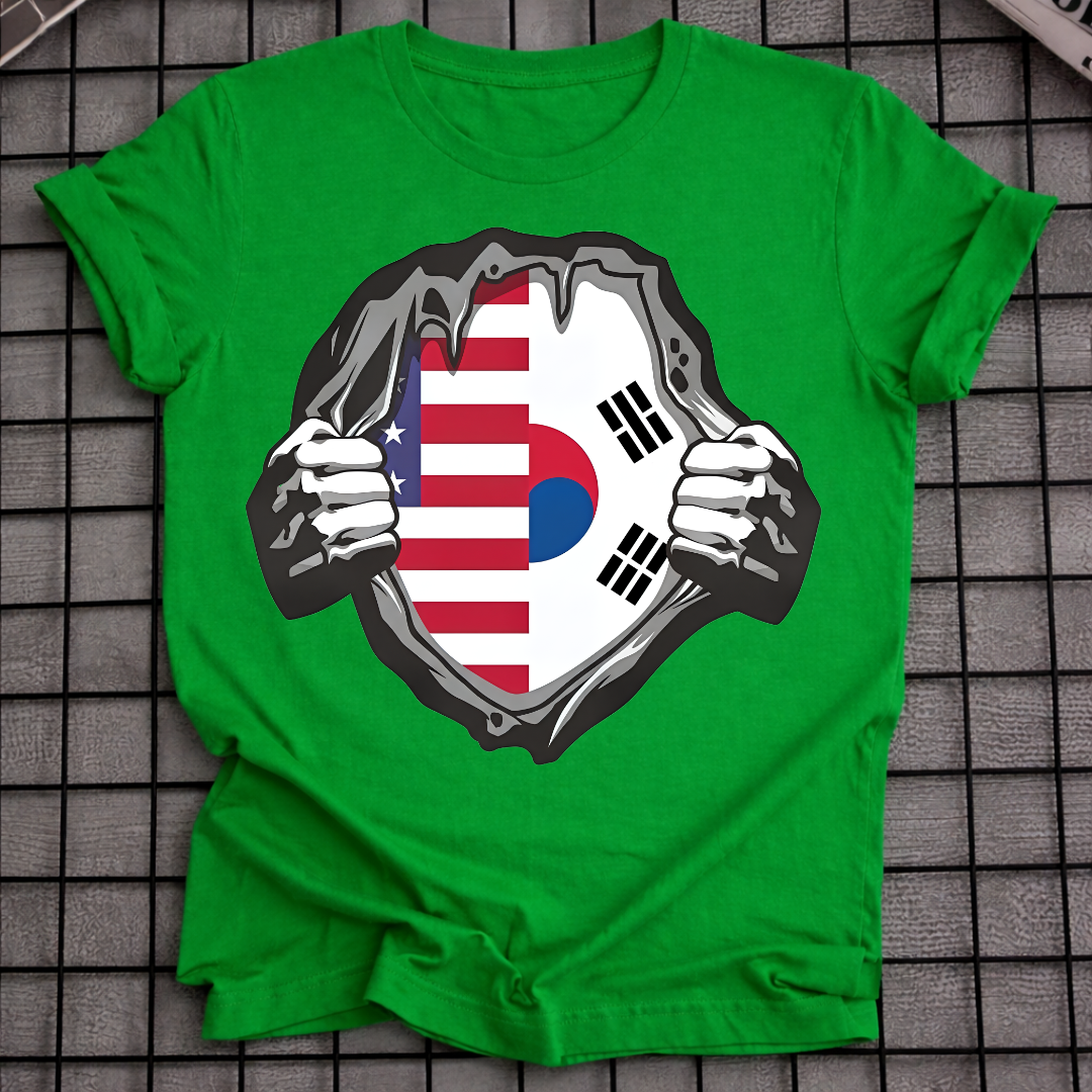 USA & SOUTH KOREA FLAG RIPPED CHEST T-SHIRT
