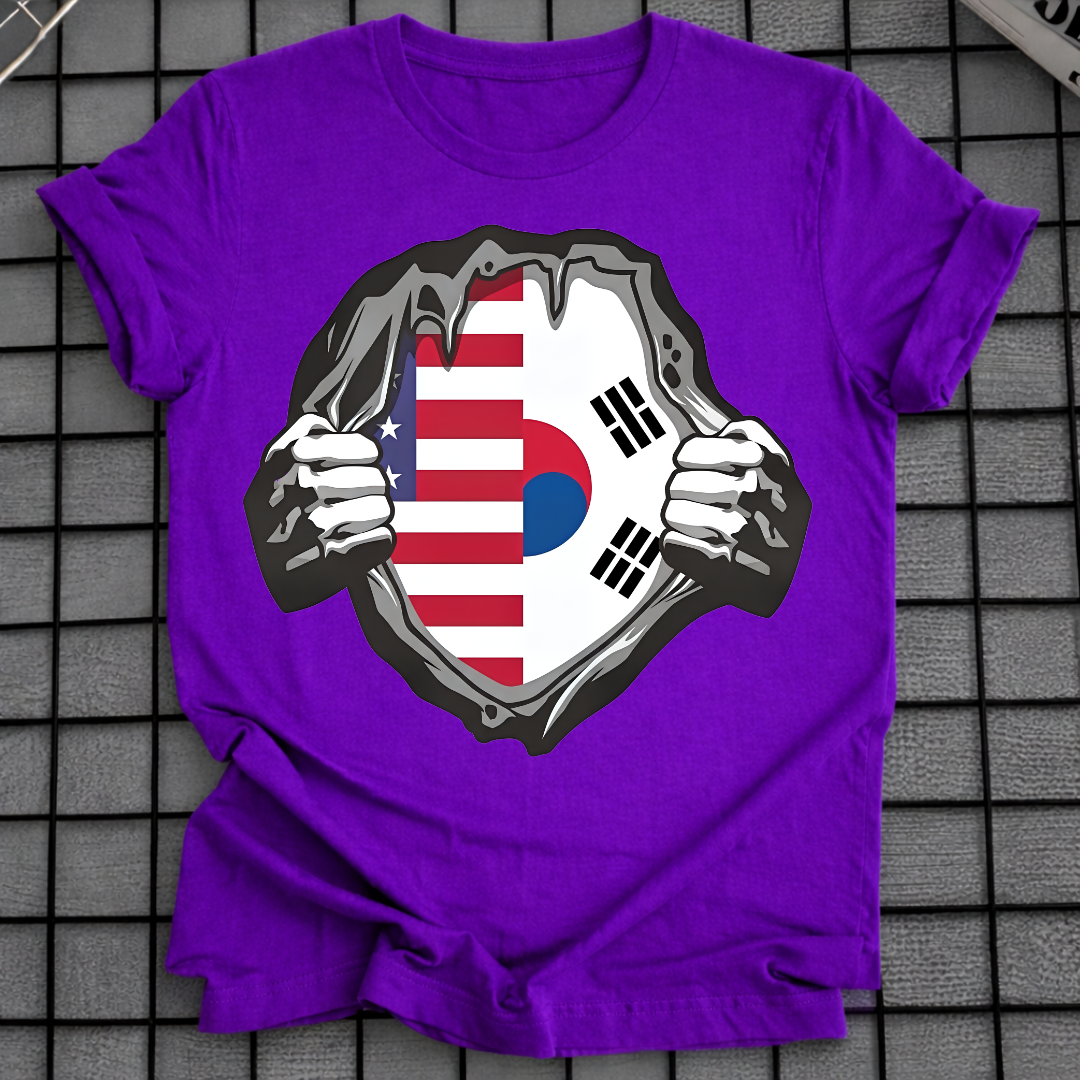 USA & SOUTH KOREA FLAG RIPPED CHEST T-SHIRT