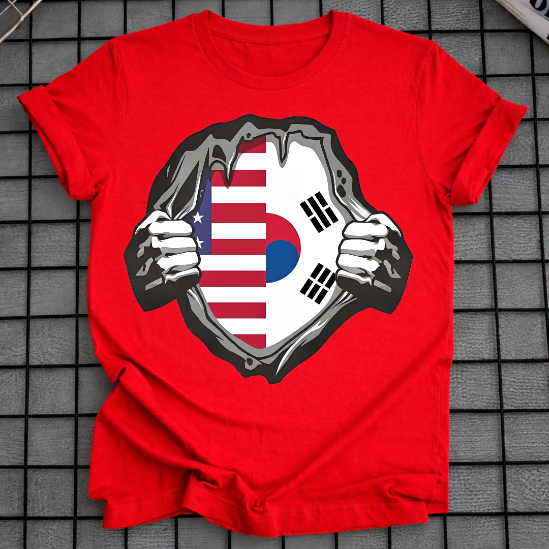 USA & SOUTH KOREA FLAG RIPPED CHEST T-SHIRT