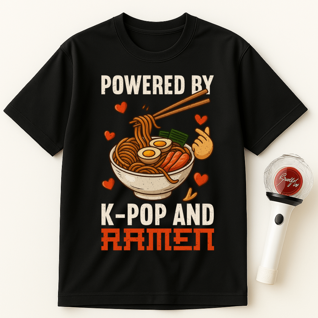 POWERED BY K-POP AND RAMEN UNISEX T-SHIRT
