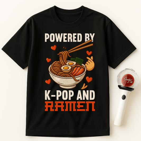 POWERED BY K-POP AND RAMEN UNISEX T-SHIRT