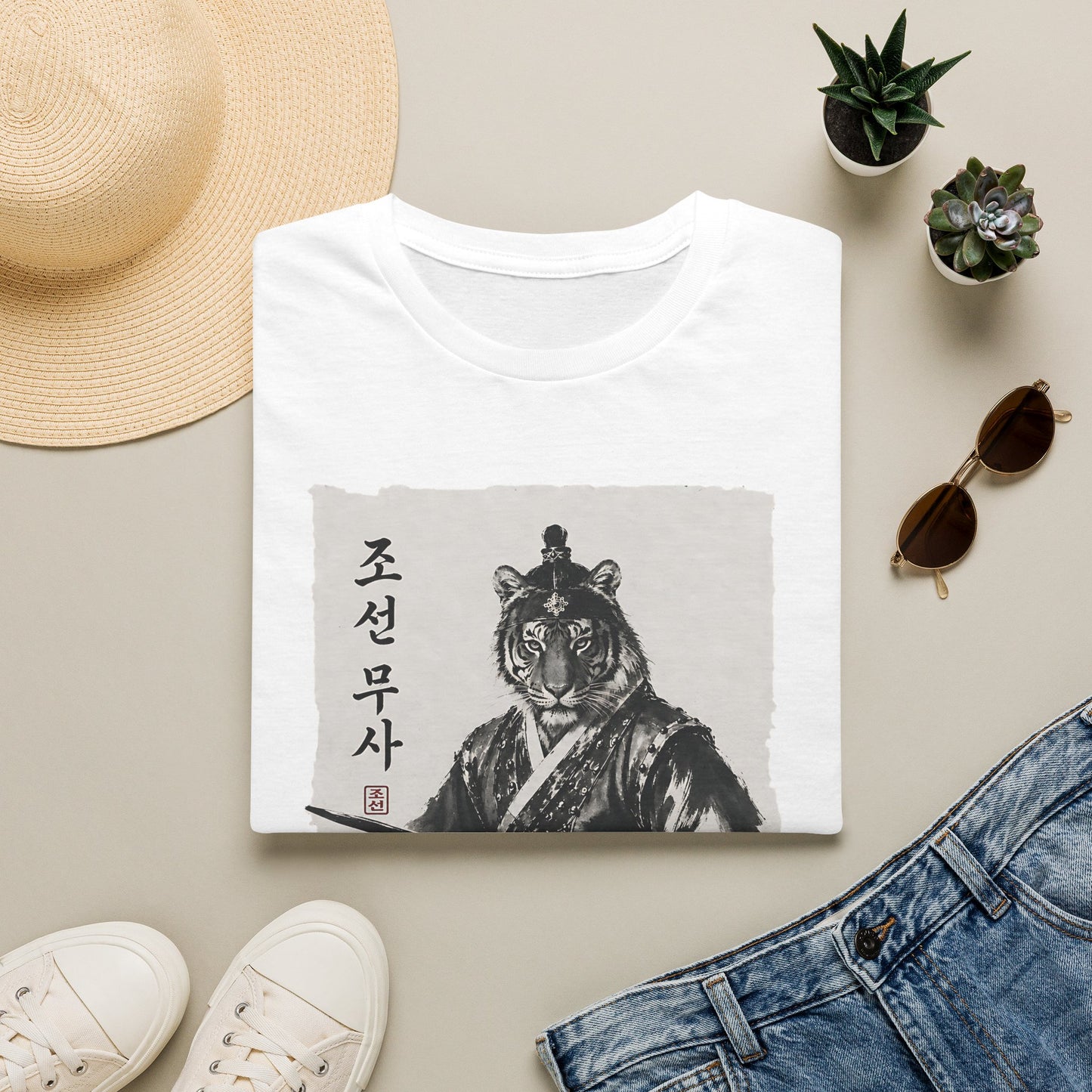 Tiger Warrior T‑Shirt – Korean Brush Art Samurai Design