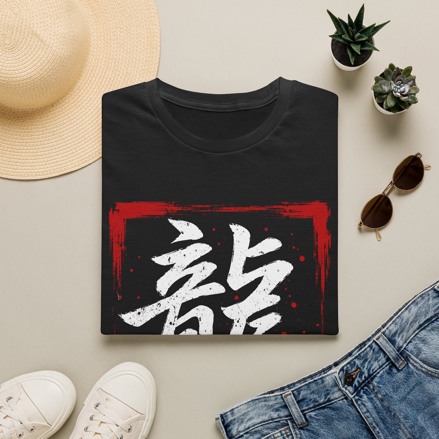 Dragon Kanji T-Shirt — Bold Red Stamp Japanese Calligraphy Tee