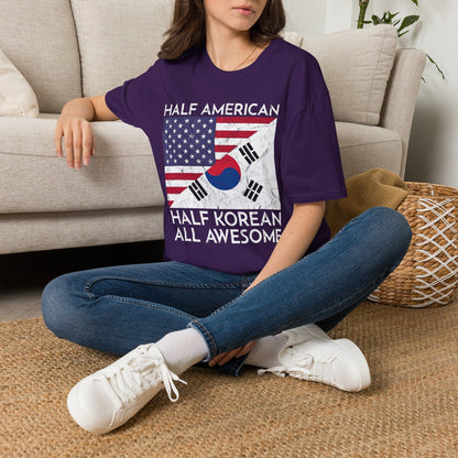 Half American Half Korean T‑Shirt — 'Half American, Half Korean, All Awesome' Patriotic Tee