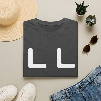 Minimalist LL Graphic T-Shirt — Bold White Letter Design