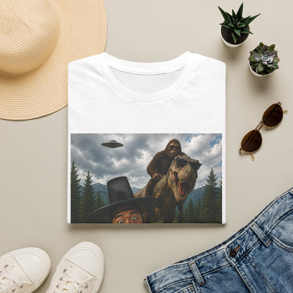 Funny Bigfoot Selfie T-Shirt — UFO, T-Rex & Sasquatch Wilderness Tee