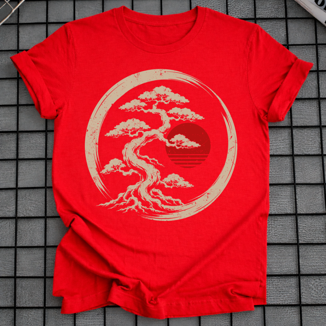 BONSAI TREE RED SUN T-SHIRT