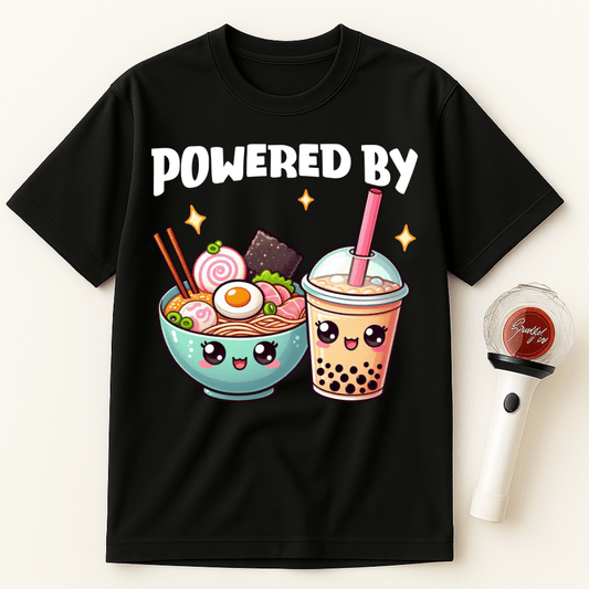 POWERED BY RAMEN AND BOBA UNISEX T-SHIRT