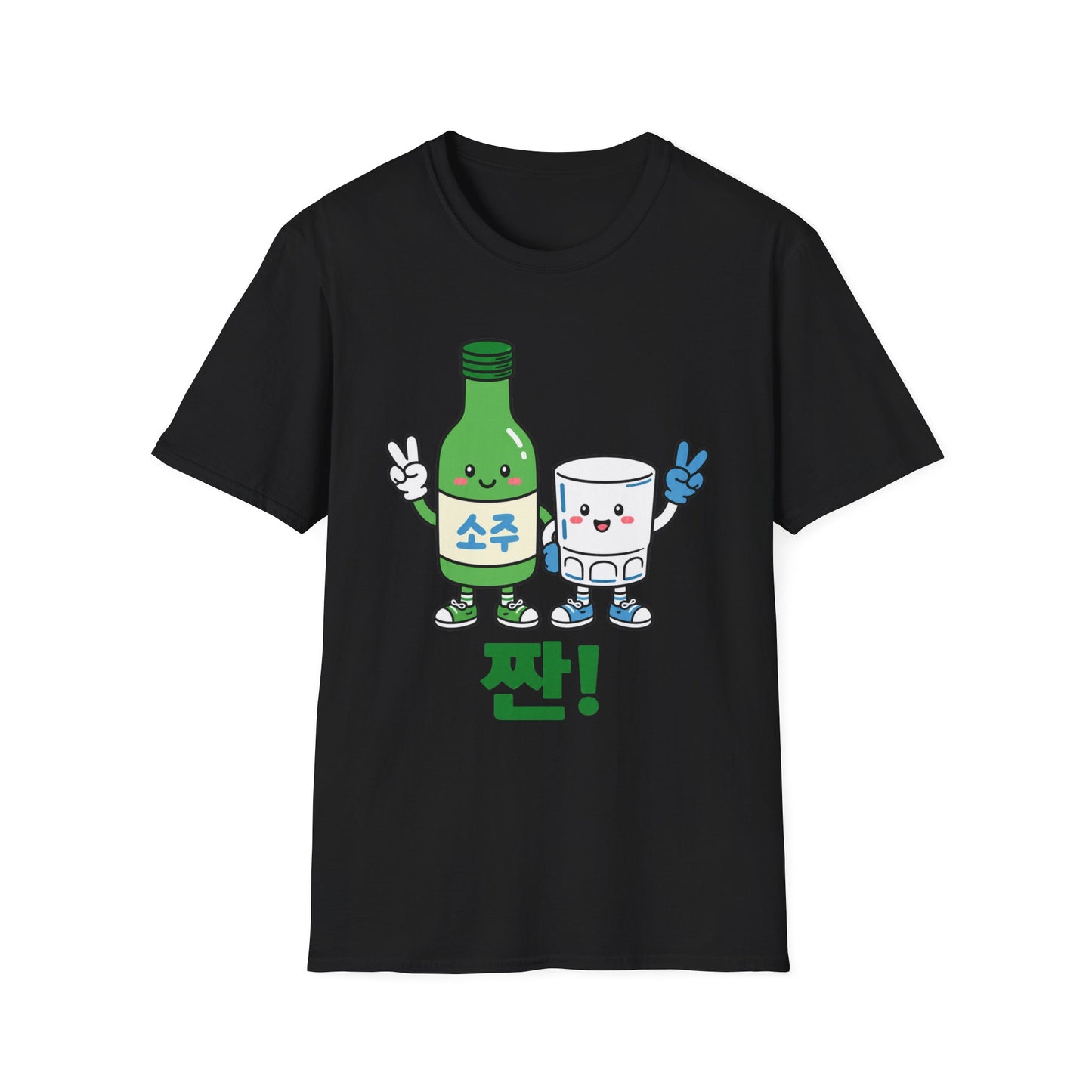 Soju & Shot Glass T‑Shirt — Cute Kawaii Cheers Design (짠!)
