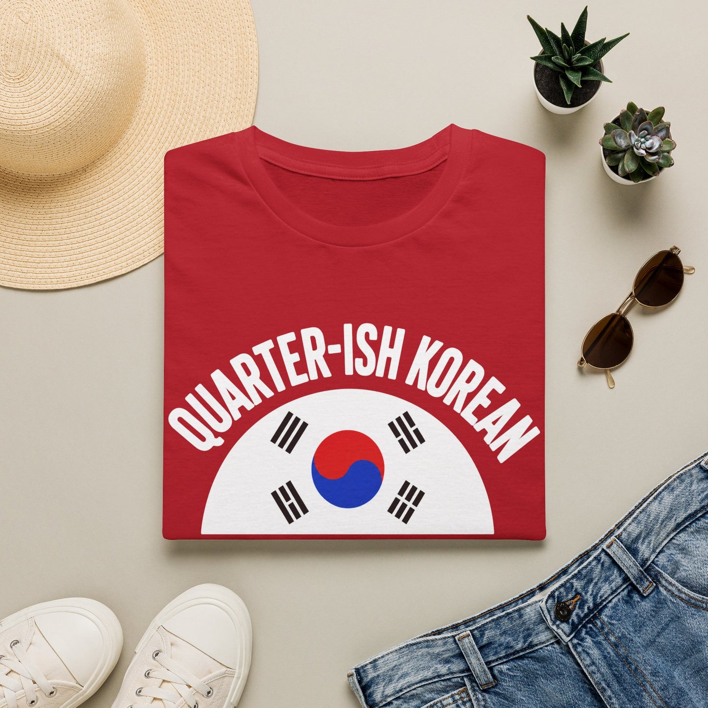 Quarter-Ish Korean T-Shirt — Half Korean Pride Tee with Taegeuk Flag