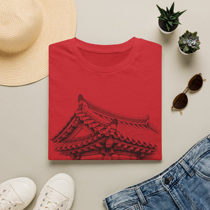 T-Shirt — Hanok Roof Sketch Tee with '한옥' Korean Heritage Design