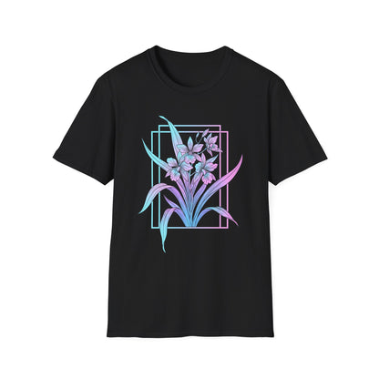 Floral Pastel Iris Tee — Botanical Purple & Teal Graphic T-Shirt