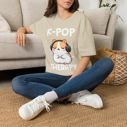K-Pop Is My Therapy T-Shirt — Cute Hamster Headphones Tee for K-Pop Fans