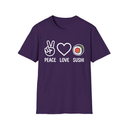Peace Love Sushi T-Shirt — Cute Sushi Graphic Tee for Foodies