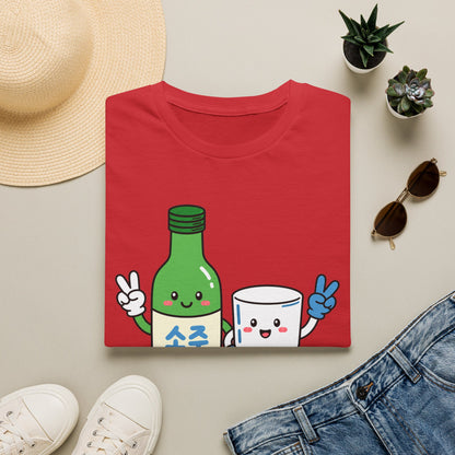 Soju & Shot Glass T‑Shirt — Cute Kawaii Cheers Design (짠!)