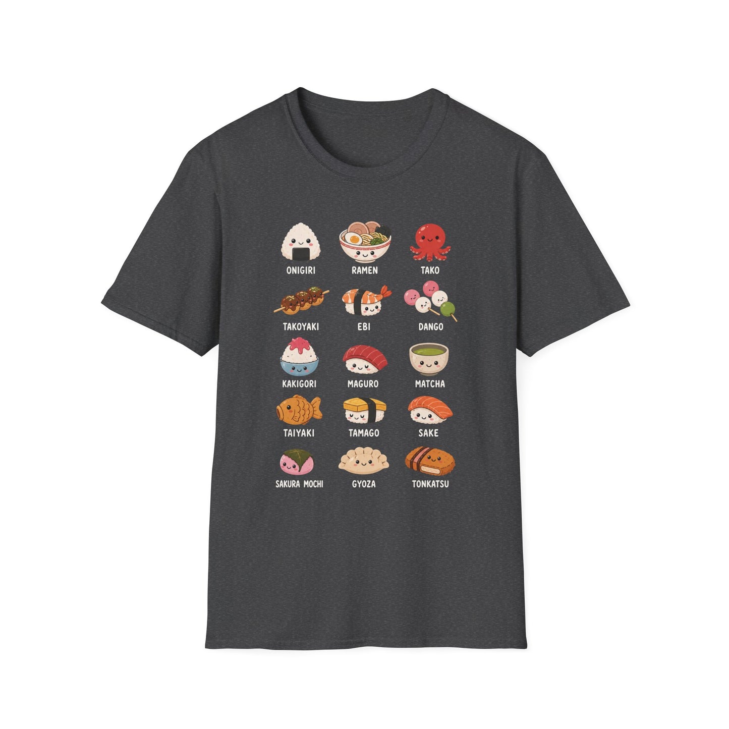 Kawaii Japanese Food Chart T-Shirt — Onigiri, Ramen, Takoyaki & More