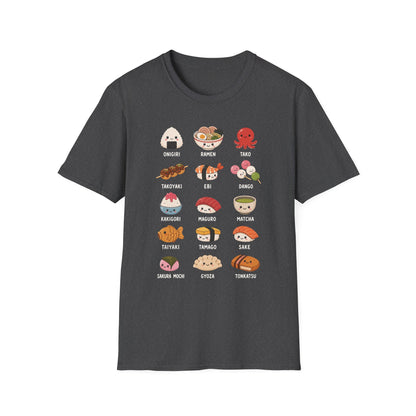 Kawaii Japanese Food Chart T-Shirt — Onigiri, Ramen, Takoyaki & More