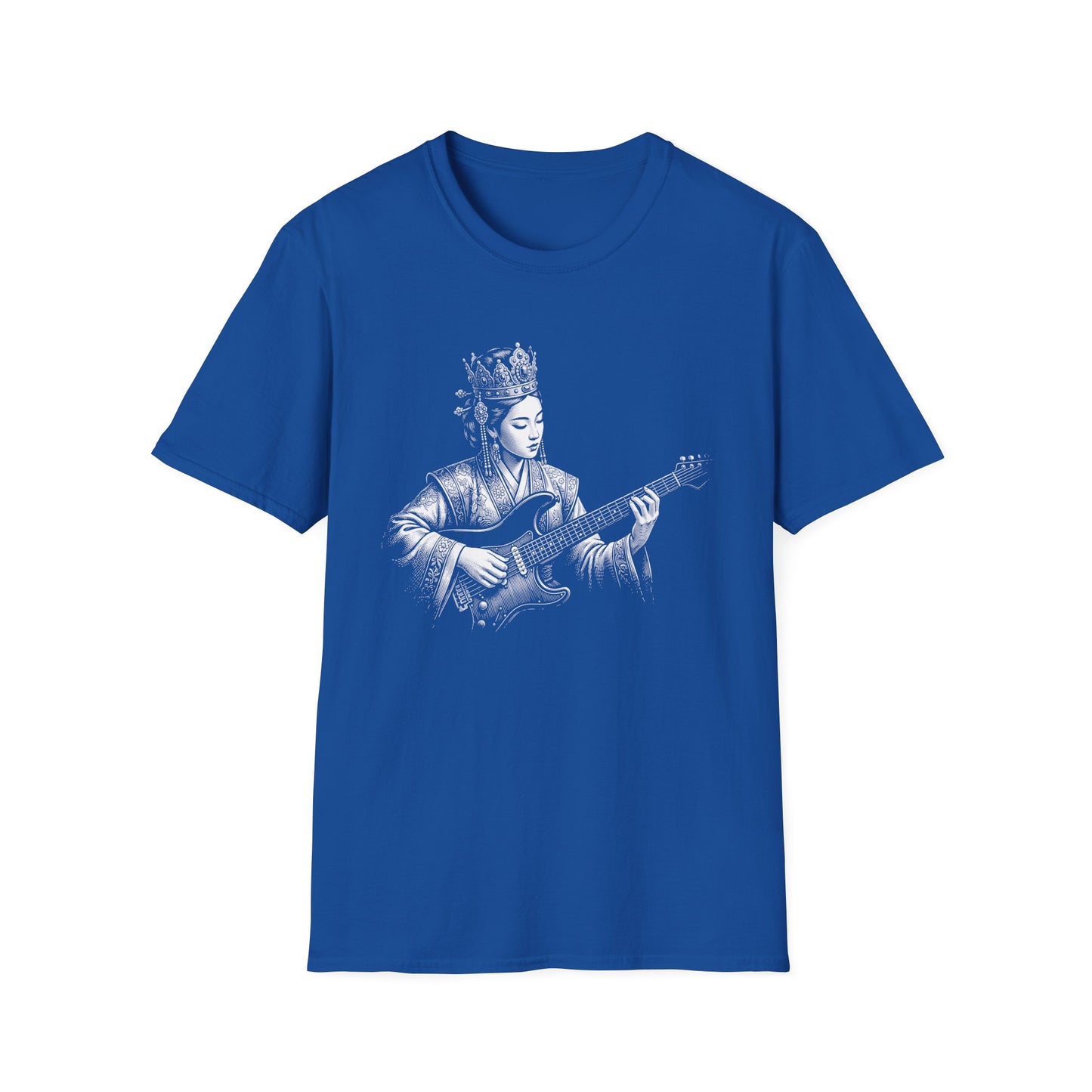Queen Guitarist T‑Shirt — Regal Woman Playing Electric Guitar Tee
