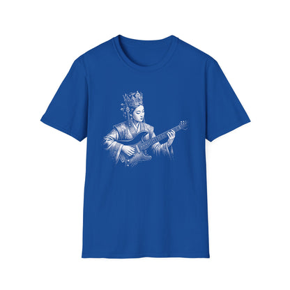 Queen Guitarist T‑Shirt — Regal Woman Playing Electric Guitar Tee