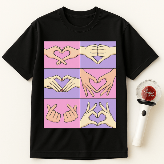 K-POP HAND HEART GESTURES GRID UNISEX T-SHIRT