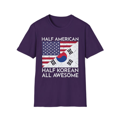 Half American Half Korean T‑Shirt — 'Half American, Half Korean, All Awesome' Patriotic Tee