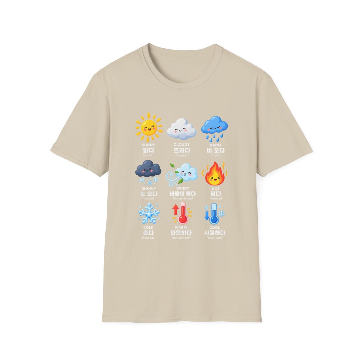 Weather Emoji Chart T-Shirt — Sunny Cloudy Rainy Korean Weather Icons