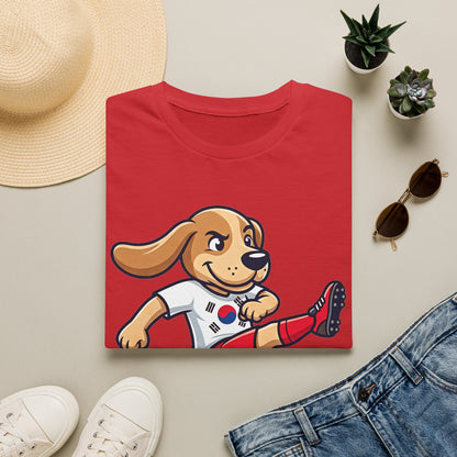 Kids’ Soccer Dog T-Shirt — Cute Cartoon Puppy Kicking Ball (Korean Flag Jersey)
