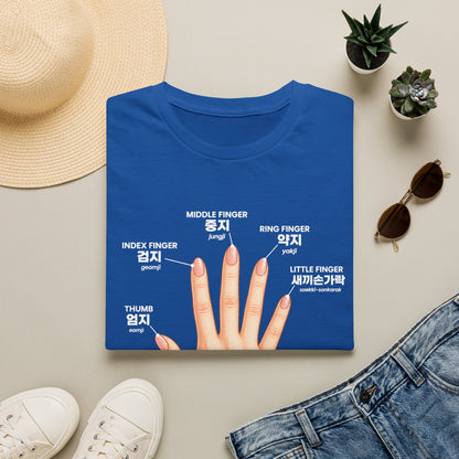 Korean Finger Labels T-Shirt — Hand Anatomy Graphic Tee (Index, Middle, Ring, Pinky, Thumb)