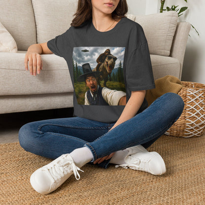 Funny Bigfoot Selfie T-Shirt — UFO, T-Rex & Sasquatch Wilderness Tee