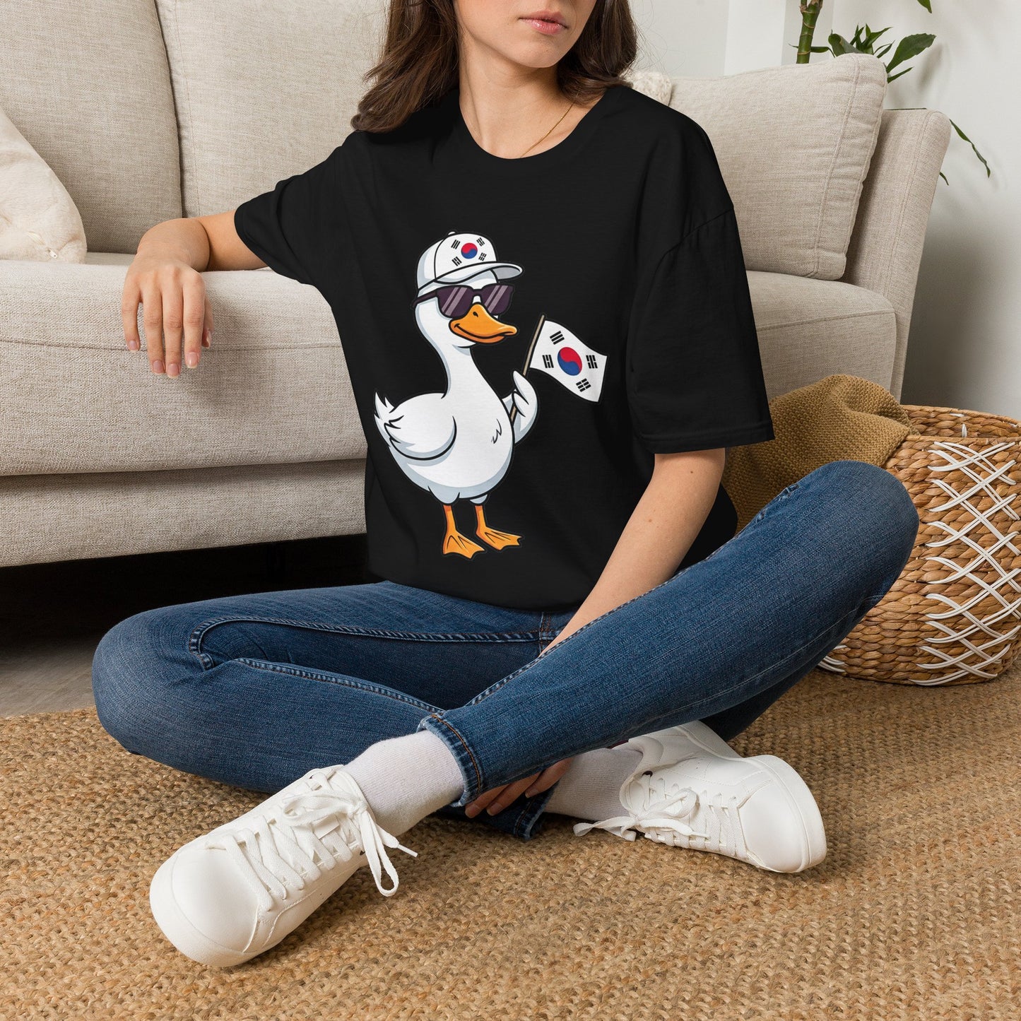 Korean Flag Duck T-Shirt — Cute Sunglasses Duck Holding South Korea Flag