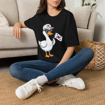Korean Flag Duck T-Shirt — Cute Sunglasses Duck Holding South Korea Flag